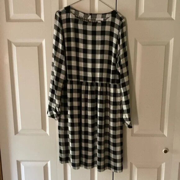 J Jill gingham black and white dress tab sleeve button back women’s medium - Picture 1 of 12
